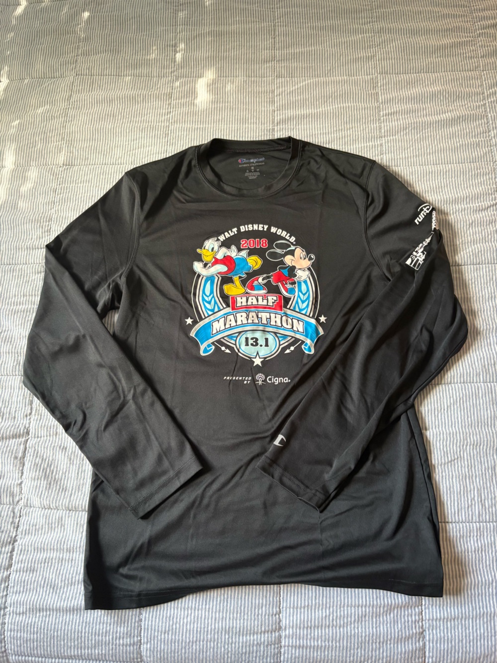 Champion Black Athletic Tee with Blue & Red Logo
